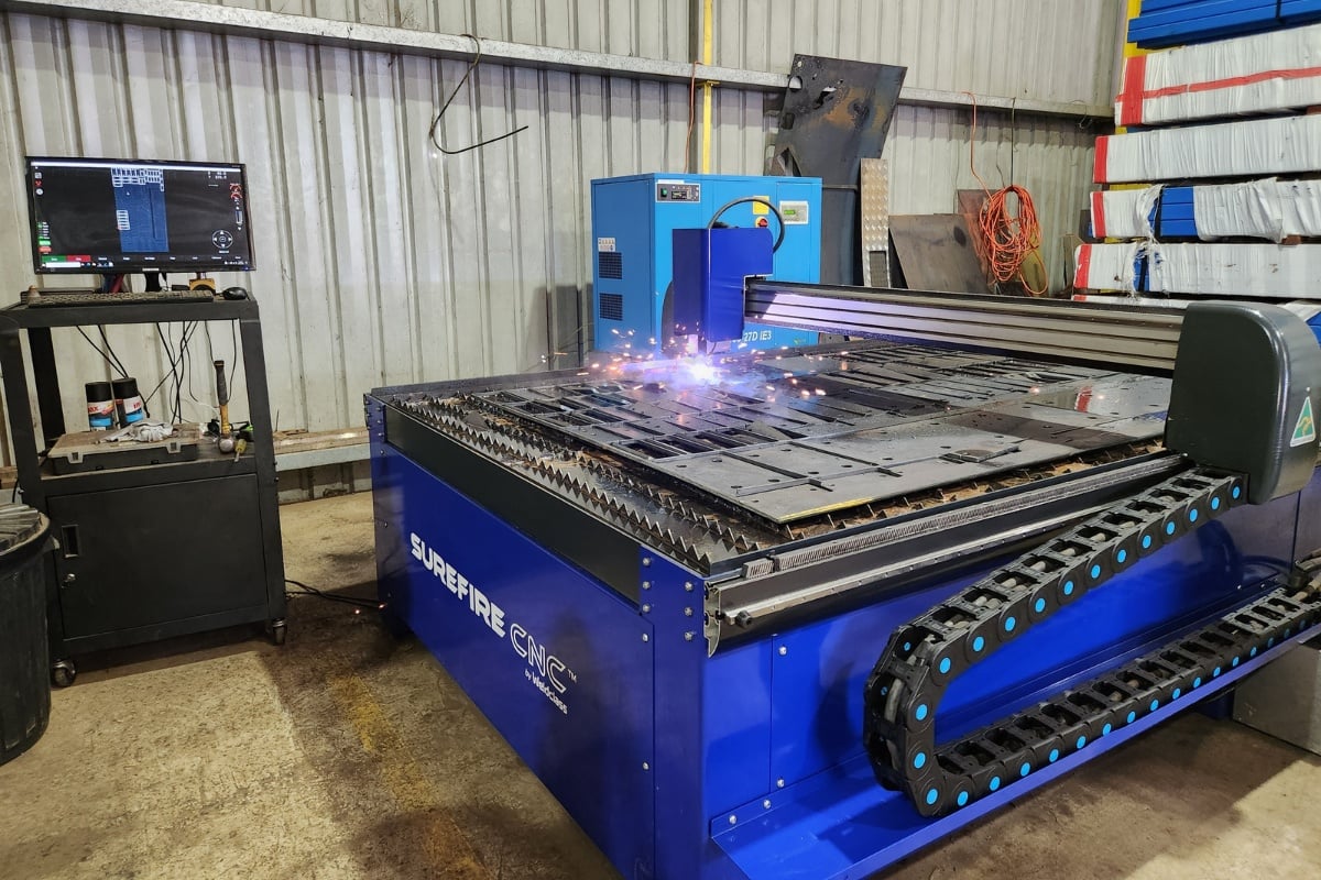 CNC plasma cutter in action